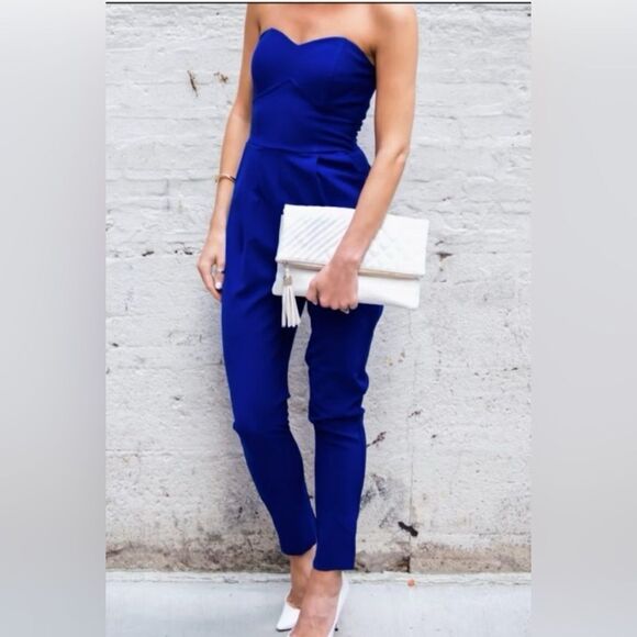 Adelyn Rae strapless jumpsuit in cobalt color beautiful color - Picture 1 of 12